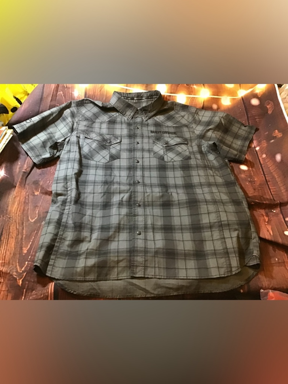 Harley-Davidson men’s gray plaid short Sleeve snap shirt embroidered size 2XL